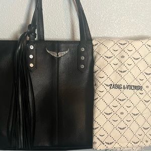 ZADIG & VOLTAIRE Mick Wings Black Leather Tote w/ Tassel